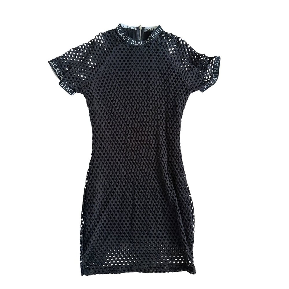 BLACKCRAFT Black Mesh Logo Bodycon Dress Size Large - Picture 5 of 8